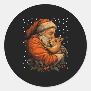 Christmas Squirrel And Santa Claus Forest Animal W Classic Round Sticker