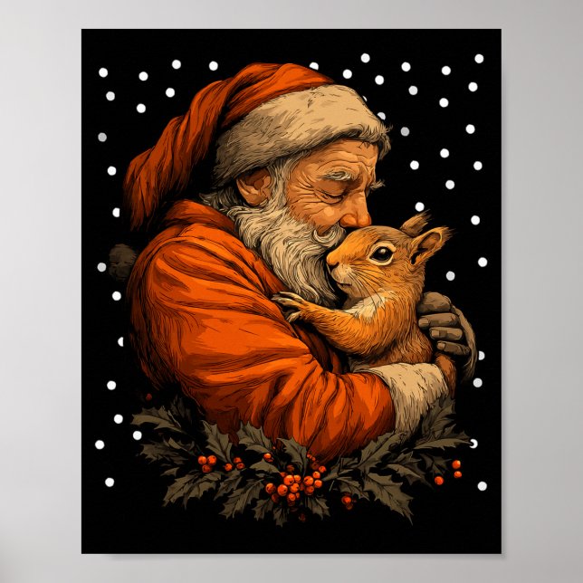 Christmas Squirrel And Santa Claus Forest Animal W Poster (Front)