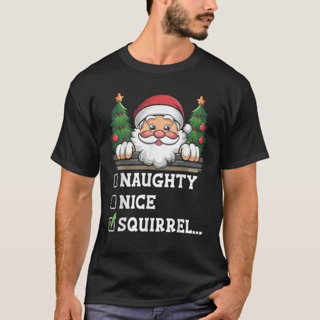 Christmas Squirrel Animal Lover Graphic Santa Clau T-Shirt (Front)