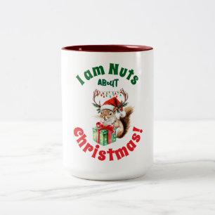 Christmas Squirrel & Antlers & Gift Box  Two-Tone Coffee Mug