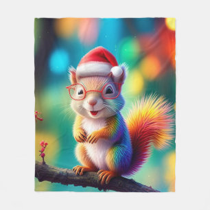Christmas Squirrel As Santa Claus-56765 Fleece Blanket