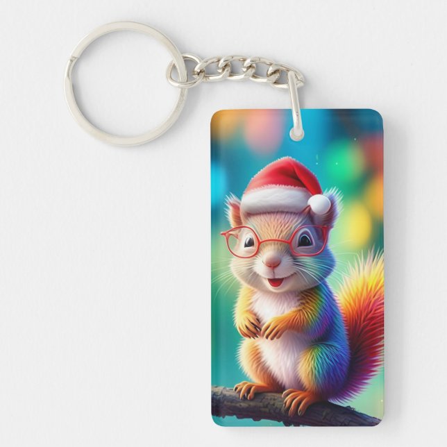 Christmas Squirrel As Santa Claus-56765 Key Ring (Front)