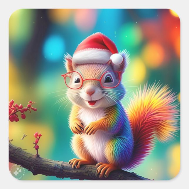 Christmas Squirrel As Santa Claus-56765 Square Sticker (Front)