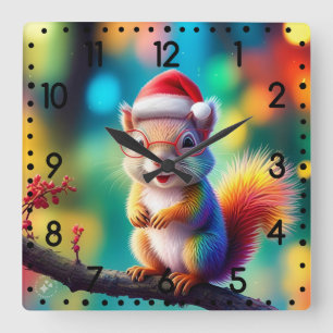 Christmas Squirrel As Santa Claus-56765 Square Wall Clock