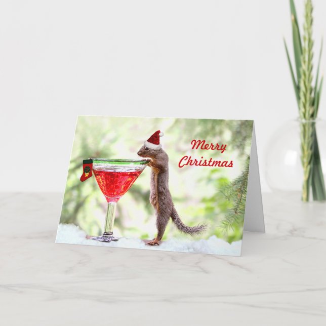 Christmas Squirrel at Happy Hour Holiday Card (Front)