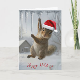 Christmas Squirrel Hanging From an Icicle Card