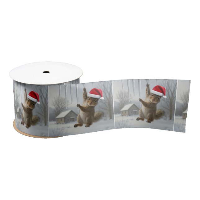 Christmas Squirrel Hanging From an Icicle Satin Ribbon (Spool)