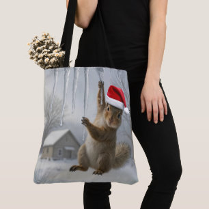 Christmas Squirrel Hanging From an Icicle Tote Bag