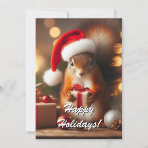Christmas Squirrel Holding Gift Customisable Card