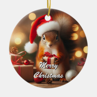 Christmas Squirrel Holding Ornament Customisable