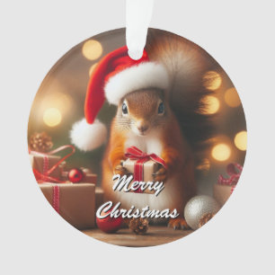 Christmas Squirrel Holding Ornament Customisable
