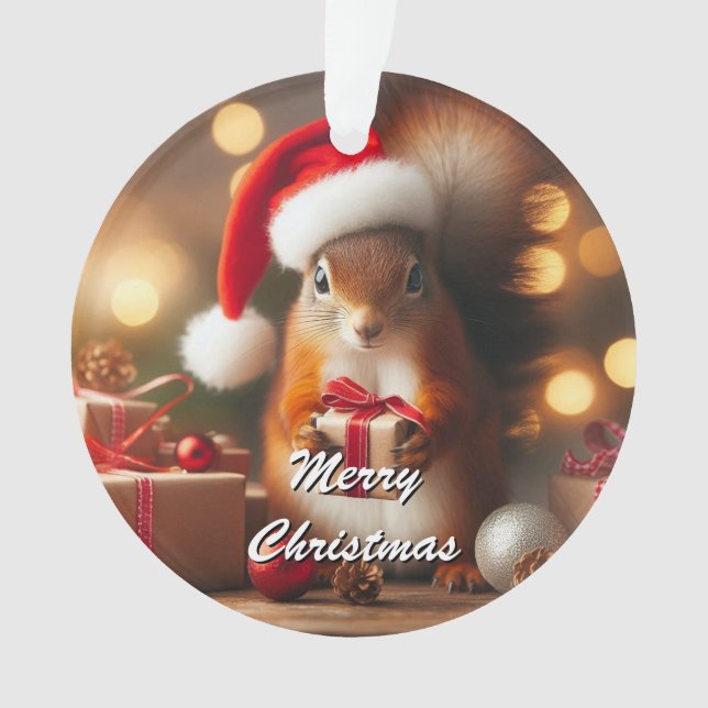 Christmas Squirrel Holding Ornament Customisable (Front)