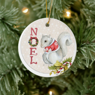 Christmas Squirrel Illustration Ceramic Tree Decoration
