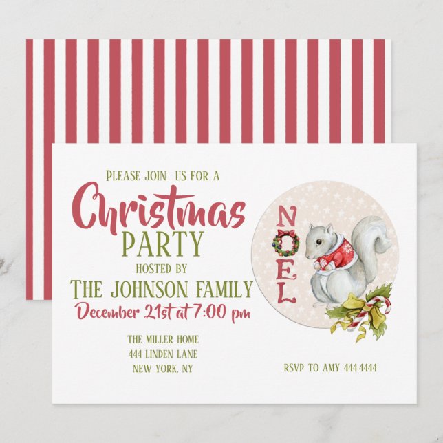 Christmas Squirrel Illustration         Invitation (Front/Back)