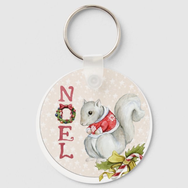 Christmas Squirrel Illustration Key Ring (Front)