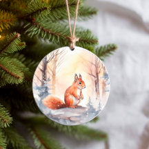 Christmas Squirrel in Winter Woodland Wonderland