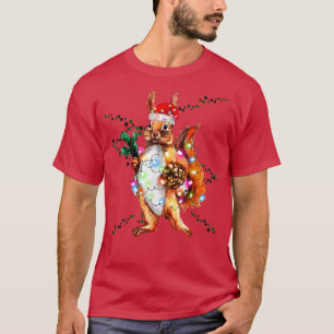 Christmas Squirrel Lights Squirrel Reindeer Funny T-Shirt