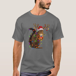 Christmas Squirrel Lights Tree Funny Animal Lover T-Shirt