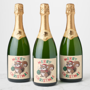 Christmas Squirrel - Merry Christmas Sparkling Wine Label