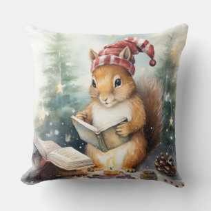 Christmas Squirrel reading Cushion