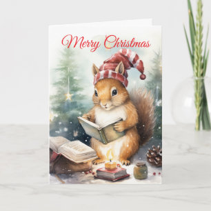 Christmas Squirrel reading Holiday Card