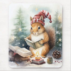Christmas Squirrel reading Mouse Mat