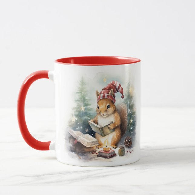 Christmas Squirrel reading Mug (Left)