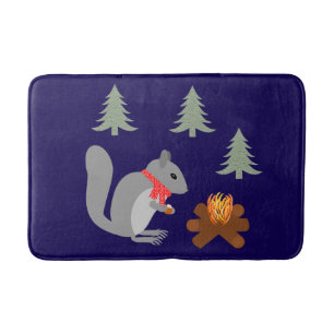 Christmas Squirrel Roasting Hazelnuts on Log Fire Bath Mat