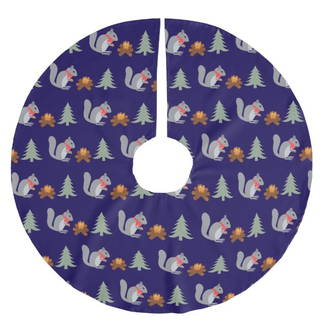 Christmas Squirrel Roasting Hazelnuts on Log Fire Brushed Polyester Tree Skirt (Front)