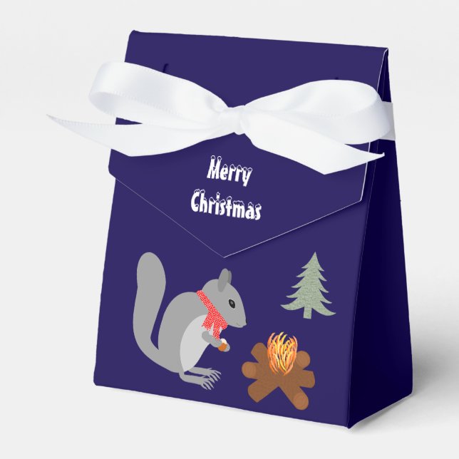 Christmas Squirrel Roasting Hazelnuts on Log Fire Favour Box (Front Side)