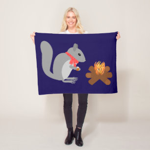 Christmas Squirrel Roasting Hazelnuts on Log Fire Fleece Blanket