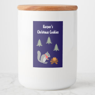 Christmas Squirrel Roasting Hazelnuts on Log Fire Food Label