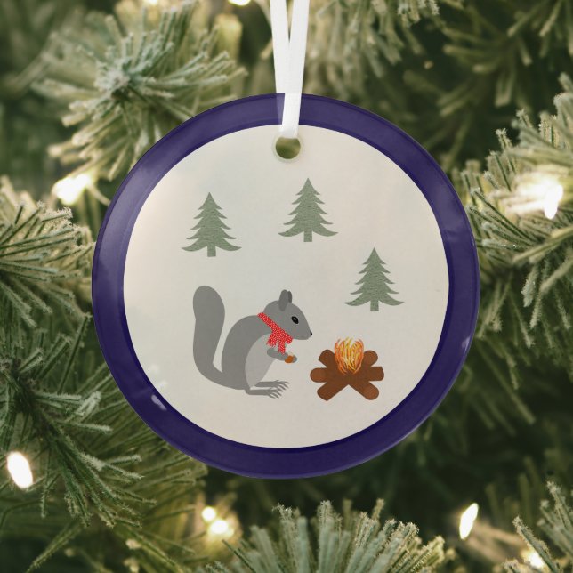 Christmas Squirrel Roasting Hazelnuts on Log Fire Glass Tree Decoration (Insitu)