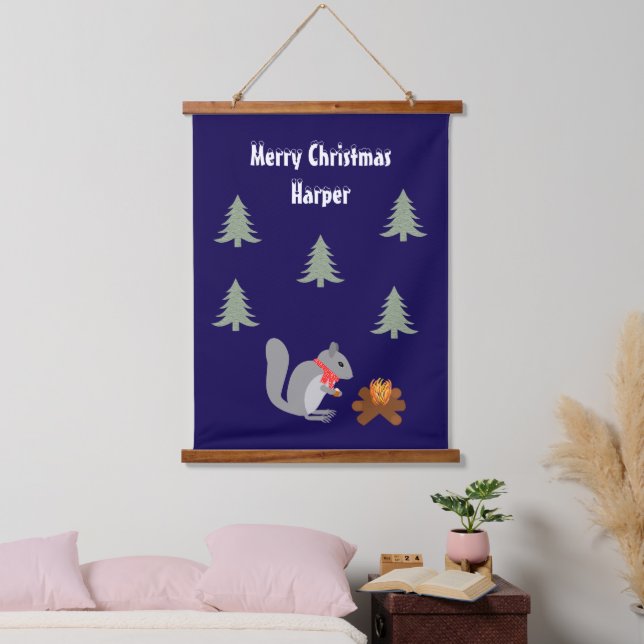 Christmas Squirrel Roasting Hazelnuts on Log Fire Hanging Tapestry (Bedroom)