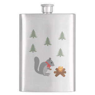 Christmas Squirrel Roasting Hazelnuts on Log Fire Hip Flask
