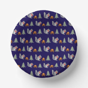 Christmas Squirrel Roasting Hazelnuts on Log Fire Paper Plate