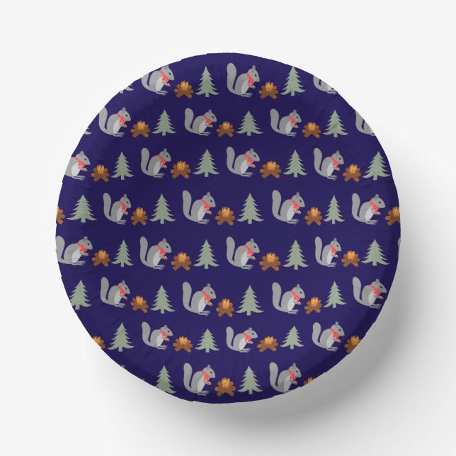 Christmas Squirrel Roasting Hazelnuts on Log Fire Paper Plate (Front)
