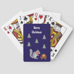 Christmas Squirrel Roasting Hazelnuts on Log Fire Playing Cards