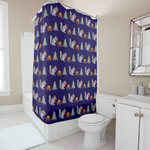 Christmas Squirrel Roasting Hazelnuts on Log Fire Shower Curtain