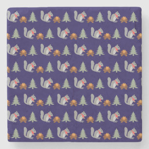 Christmas Squirrel Roasting Hazelnuts on Log Fire Stone Coaster