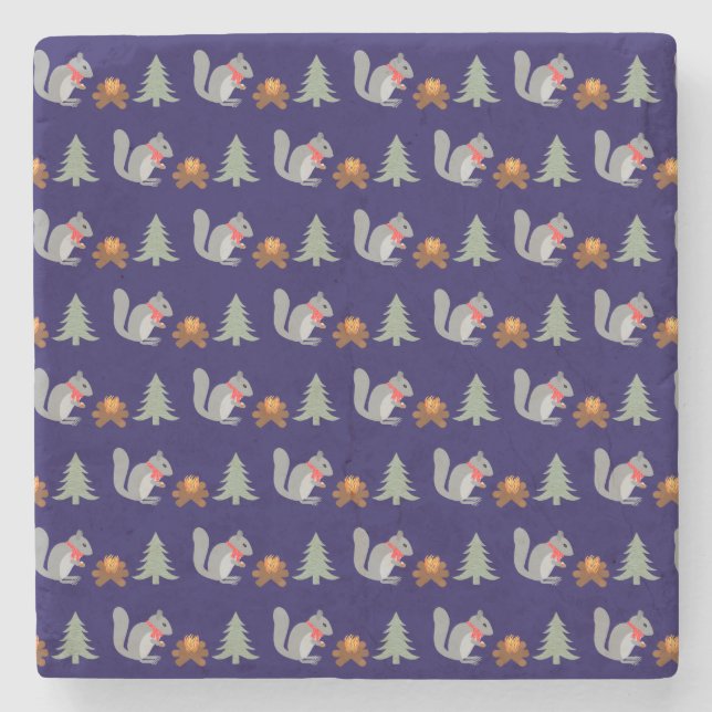 Christmas Squirrel Roasting Hazelnuts on Log Fire Stone Coaster (Front)