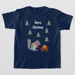 Christmas Squirrel Roasting Hazelnuts on Log Fire T-Shirt