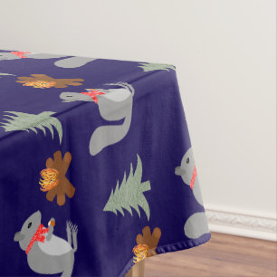 Christmas Squirrel Roasting Hazelnuts on Log Fire Tablecloth