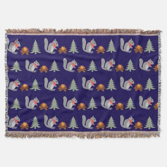 Christmas Squirrel Roasting Hazelnuts on Log Fire Throw Blanket (Front)