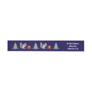Christmas Squirrel Roasting Hazelnuts on Log Fire Wraparound Address Label