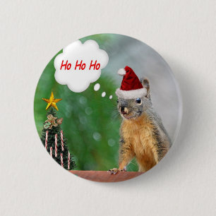 Christmas Squirrel Saying Ho Ho Ho 6 Cm Round Badge