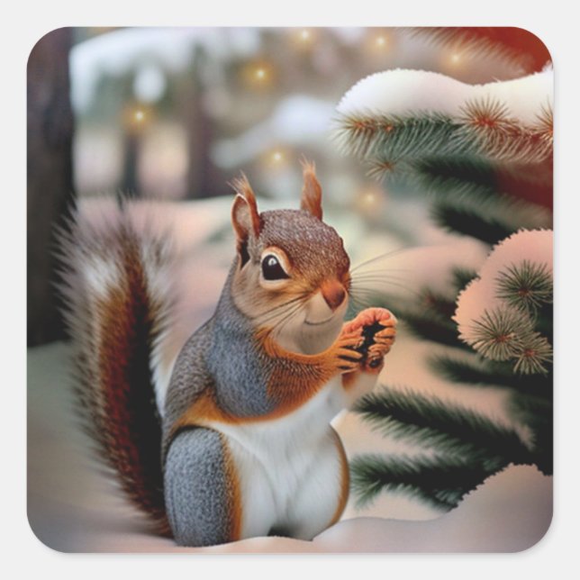 Christmas Squirrel Square Sticker (Front)