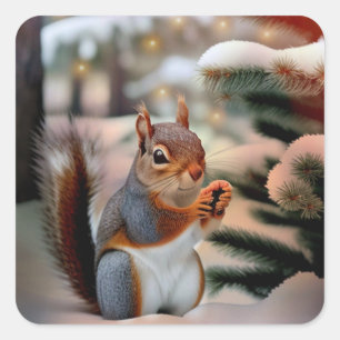 Christmas Squirrel Square Sticker
