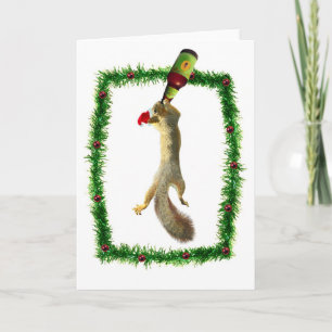 Christmas Squirrel with Beer Holiday Card