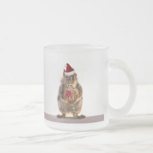 Christmas Squirrel with Candy Cane Frosted Glass Coffee Mug